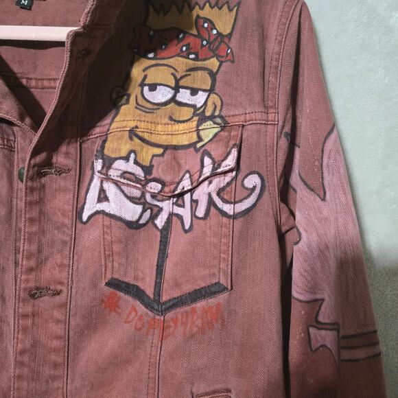 Joe's‎ Denim Jacket M Red Graffiti Street Art Bart Simpson Painted Brooklyn 1996 - Picture 5 of 15